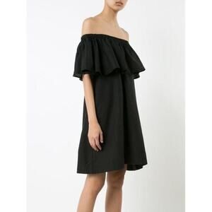 Anine Bing Flowy Off The Shoulder Black Cotton Linen Blend Mini Dress Sz XS